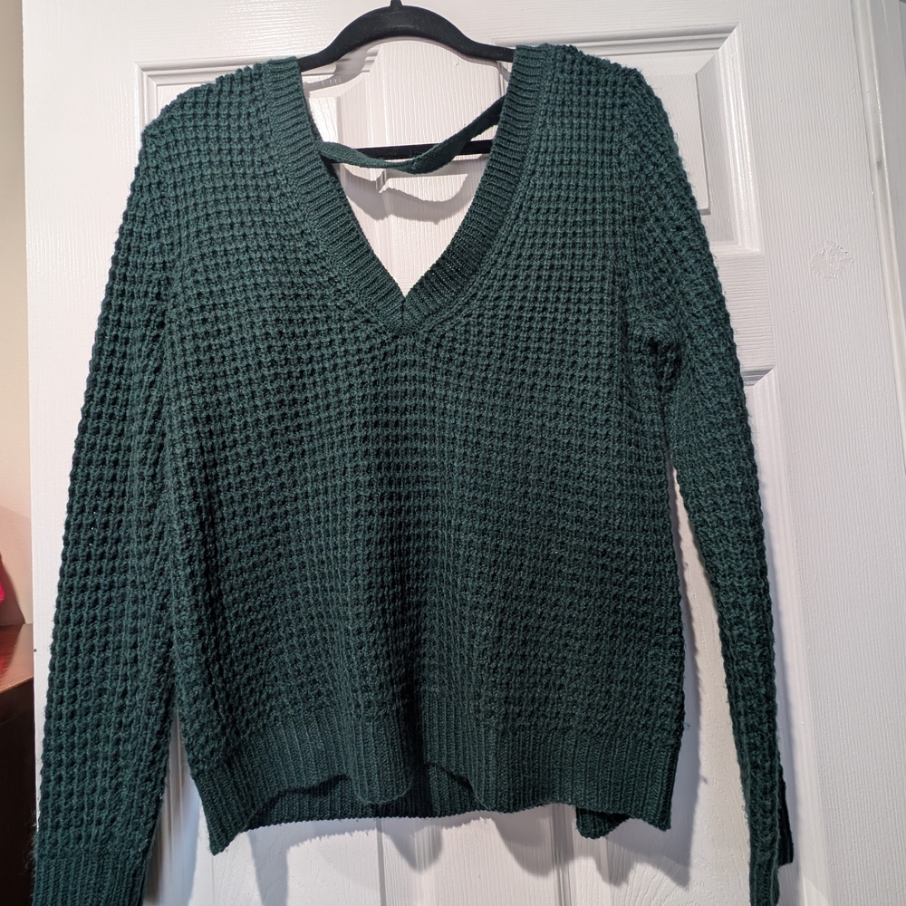 Forest Green Knit V-neck Sweater